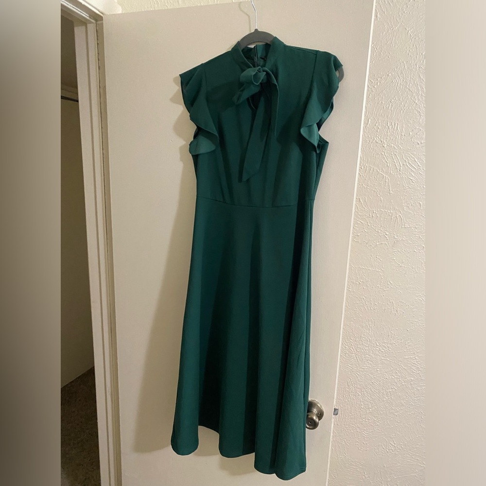 SHEIN Midi Bow Dress Forest Green